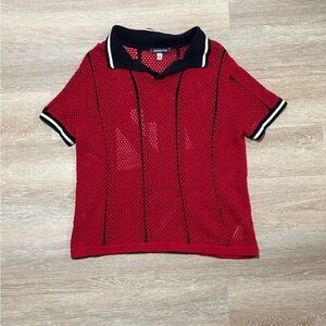 Urban Outfitters Red Mesh Polo with Black Trim